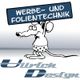 Comic-Maus hält ein Schild mit "Werbe- und Folientechnik". Unten steht "Ulrich Design".