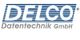 Logo mit Text "DELCO Datentechnik GmbH" in blau und grau.