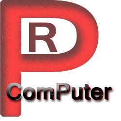 Ein stilisierter roter Buchstabe "P" mit einem kleinen "R", darunter das Wort "ComPuter".
