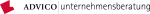 Rotes Logo mit Text "ADVICO unternehmensberatung" auf weißem Hintergrund.
