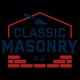 Logo for Classic Masonry N.J., featuring a trowel and brick design in red and blue.