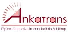Logo von "Ankatrans" mit dem Namen "Diplom-Übersetzerin Annekathrin Schlömp".