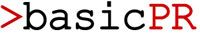 Schwarzer Schriftzug „basic“ mit rotem „PR“ und rotem Pfeilzeichen davor auf weißem Hintergrund.