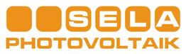 Logo von Sela Photovoltaik in orange mit stilisierten Solarmodulen.