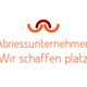 Abstrakte Logosymbolik über Text: "Abrisunternehmen, Wir schaffen Platz" in Orange.