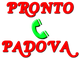 Immagine con testo rosso "PRONTO" e "PADOVA" e un telefono verde al centro.