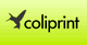 Logo mit grünem Hintergrund, einem schwarzen Vogel und dem Text "coliprint" in schwarzer Schrift.