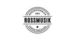 Logotipo circular: "ROSSMUSIK", "AUDIOVISUALES", "ESPECTÁCULOS" con icono de ondas sonoras.