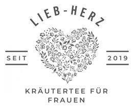 Logo mit Herz aus Kräutern, "Lieb-Herz", "Seit 2019", "Kräutertee für Frauen".