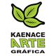 Logotipo com três folhas verdes e texto: "KAENACE ARTE GRÁFICA".