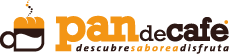 Logotipo de "pan de café" con taza de café y lema: descubre, saborea, disfruta.