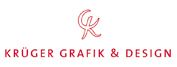 Logo mit den Worten "Krüger Grafik & Design" und einem stilisierten roten "K".