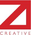 Logo con una grande lettera "Z" rossa e la scritta "CREATIVE" in basso.