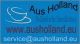 Blaues Logo mit Tasse, Text: Aus Holland, www.ausholland.eu, service@ausholland.eu.