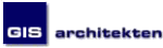 Blaues Logo mit "GIS architekten" Text in weiß und dunkelblau.