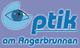 Logo mit einem stilisierten blauen Auge und dem Text "Optik am Angerbrunnen" in Blau.