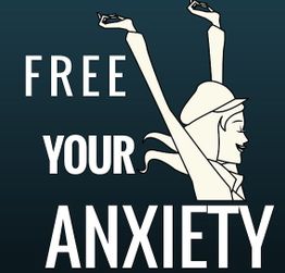 Silhouette of a person raising arms with text: "Free Your Anxiety."