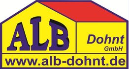 Logo der ALB Dohnt GmbH mit Website: www.alb-dohnt.de. Hausform, gelb-lila-rotes Design.