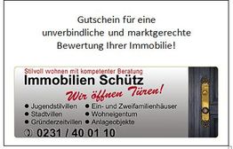 Gutscheintext mit Immobilienbewertung und Kontaktdaten von Immobilien Schütz.