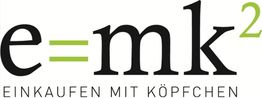 Logo mit Text: "e=mk²" und darunter "Einkaufen mit Köpfchen".