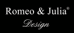 Schwarzes Logo mit weißem Text: "Romeo & Julia® Design".