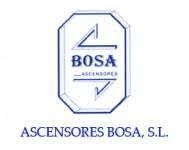 Logo de Ascensores Bosa, S.L. en fondo blanco, con texto azul enmarcado en un diseño geométrico.