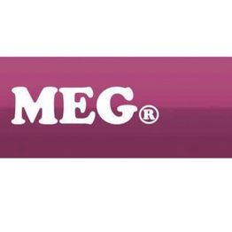 Text "MEG" in Weiß auf lila Hintergrund.