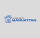 Logo with a house and keyhole, text "Locksmith Manhattan" in blue and black.