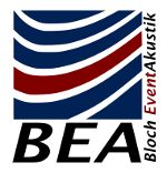Logo mit blauen und roten Wellen, Text: "BEA Bloch EventAkustik".