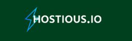 Logo af Hostious.io med en blå lyn ved siden af teksten.