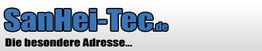SanHei-Tec.de Logo mit Slogan „Die besondere Adresse...“ in blauer und schwarzer Schrift.