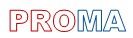 Text "PROMA" in Umrissen, "PRO" in Rot, "MA" in Blau.
