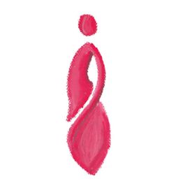 Abstrakte rote Figur aus drei Strichen, die an eine stilisierte Person erinnert, auf weißem Grund.