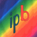 Buchstaben "ipb" auf einem regenbogenfarbenen Hintergrund.