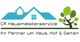 Logo von CR Hausmeisterservice mit Hausdach und Baum, Text: "Ihr Partner um Haus, Hof & Garten".