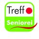 Logo mit grünem Hintergrund, Text "Treff Seniorei" und einem roten Punkt rechts oben.