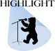 Ein Bär singt in ein Mikrofon unter einem Scheinwerfer, darüber der Text "HIGHLIGHT".