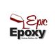 "Logo of 'Epic Epoxy' with red liquid flowing from a tilted glass, tagline 'Modern Surface Art'."