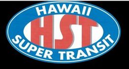 Logo with text "Hawaii Super Transit" in a blue oval, red "HST" letters inside.
