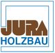 Logo: Brauner Text "JURA" über blauem Text "HOLZBAU" mit blauer Rahmung.