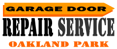 "Garage Door Service logo in orange and black text with an arrow design."