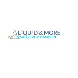 Logo "Liquid & More" mit Text "Alles zum Dampfen" in Blau und Grau mit Tropfen-Symbol.