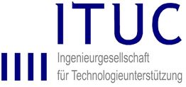 Logo von ITUC, Ingenieurgesellschaft für Technologieunterstützung, mit drei blauen Streifen.