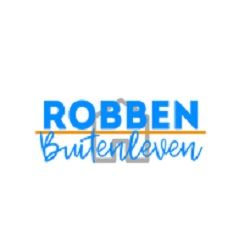 Logo met tekst: "Robben Buitenleven" in blauw en oranje.