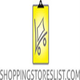 Yellow logo with a shopping cart icon and text: "SHOPPINGSTORESLIST.COM" below.