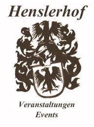 Wappen mit Adler und Text: "Henslerhof Veranstaltungen Events".