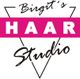 Logo: "Birgit's Haar Studio" auf weißem Hintergrund mit pinkem Balken.