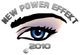 Auge mit Aufschrift „New Power Effekt 2010“, stilisiert in Schwarz und Blau.