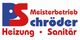 Logo von "Meisterbetrieb Schröder": PS in Blau-Rot, Text: Heizung, Sanitär.