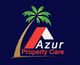 Logo d'une entreprise avec un palmier et un toit, texte: Azur Property Care, sur fond bleu.